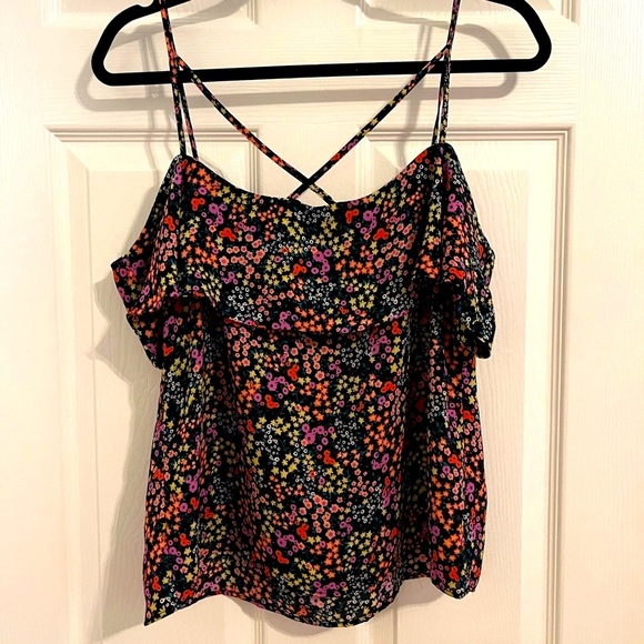 Oasis Black Ditsy Floral Off Shoulder Cami Tank Size 6 - Picture 6 of 6